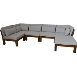 HSM Collection-Tuin Lounge Set Aruba 6 Delig-168x336x64-Naturel/Wit-Teak/Stof