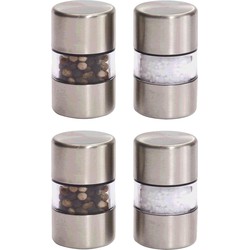 4x rvs pepermolen en zoutmolen set 5 cm - peper- en zout stel setje - Peper en zoutstel