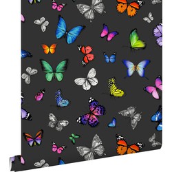 ESTAhome behang vlinders multicolor op zwart - 53 cm x 10,05 m - 138508
