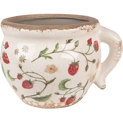Clayre & Eef Bloempot  17x14x12 cm Beige Rood Keramiek Aardbeien Bloempot Binnen