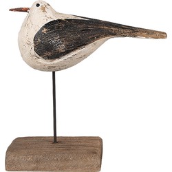 Clayre & Eef Decoratie Beeld Vogel 13 cm Wit Zwart Hout