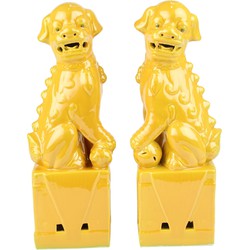 Fine Asianliving Chinese Foo Dogs Set/2 Porselein Geel Handgemaakt