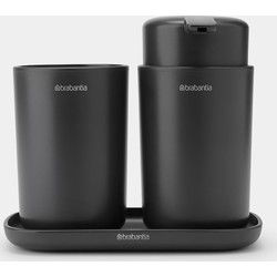 ReNew Badkameraccessoire-set, zeepdispenser, tandenborstelhouder en schaal - Dark Grey