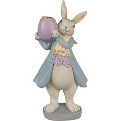 Clayre & Eef Beeld Konijn 10x8x20 cm Beige Blauw Polyresin Kandelaar
