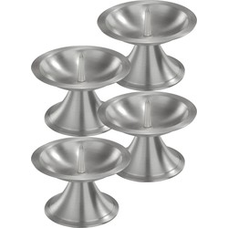4x Ronde metalen stompkaarsenhouder zilver voor kaarsen 7-8 cm doorsnede - kaars kandelaars