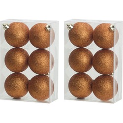 24x stuks kunststof glitter kerstballen oranje 8 cm - Kerstbal