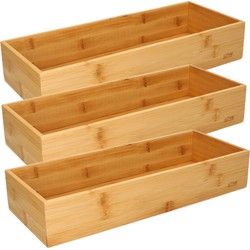 Set van 3x stuks bamboe ladekast/keukenspullen/kantoor vakjes/sorteerbakjes 38 x 15 x 7 cm - Bestekbakken