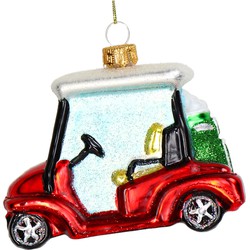 Ornament kerstbal Golfkar Glas Rood 9.7 cm