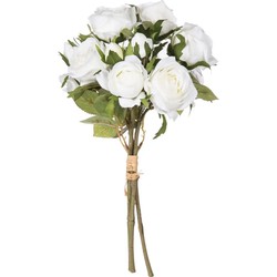 Atmosphera kunstbloemen boeket 14 witte rozen 40 cm - Kunstbloemen