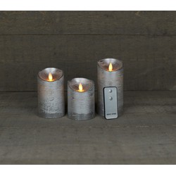 Batterijverlichting 3 stuks kaars wax rustiek bewegende vlam 7,5 x 10/12,5/15 cm zilver met afstandsbediening