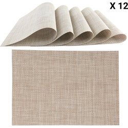 OTIX Placemats - Set van 12 - Kunststof - Rechthoekig - Beige - Onderleggers - 50x35cm