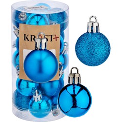 40x stuks kerstballen helder blauw kunststof 3 cm glitter, glans, mat - Kerstbal