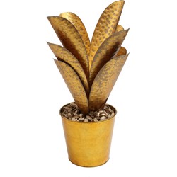 PTMD Xavier goudkleurige ijzeren pot met palm rond recht - 41x41x61