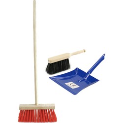 Speelgoed schoonmaak set stoffer en blik met bezem rood/blauw - Stoffer en blik