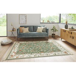 Klassiek Vintage vloerkleed - Laagpolig - Naveh - Franjes - Groen - 95 X 140 CM