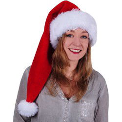 Luxe kerstmuts - 2x - lang - rood/wit - pluche - volwassenen - 70 cm - Kerstmutsen