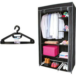 Mobiele kledingkast - 100 x 50 x 170 cm - incl. kledinghanger set 10x - Campingkledingkasten