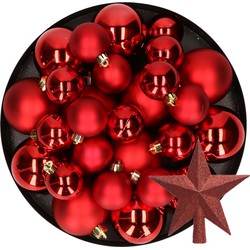 Kerstversiering kunststof kerstballen met piek rood 6-8-10 cm pakket van 45x stuks - Kerstbal