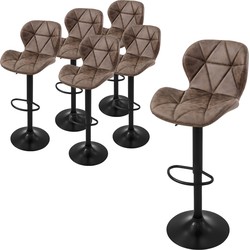 ML-Design barkruk set van 6, bekleding van kunstleer, bruin, gestoffeerde barkruk met rugleuning en voetensteun, in hoogte verstelbare barkruk, 360° draaibaar, bistrostoel draaistoel barstoelen