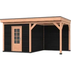Douglas DIY overkapping, 500 x 300, met schuur en achterwand, Westwood, zwart gespoten