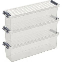 Sunware opbergbox - 3x - transparant - 1.3L - 27 x 8 x 9 cm - Opbergbox