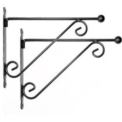 Muurhaak met dubbele sierkrul - 2x - 39 x 31 cm - metaal - Plantenbakhaken