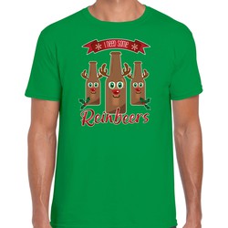 Bellatio Decorations fout kersttrui t-shirt heren - Rudolf Reinbeers - groen - rendier/bier S - kerst t-shirts