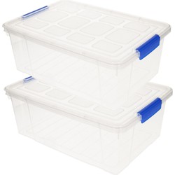 2x stuks opslag/opberg boxen/bakken transparant met deksel 37 x 26 x 14 cm met inhoud 9 liter - Opbergbox