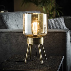 Hoyz - Tafellamp Amber - Vintage Tafellamp van Metaal en Glas - Goudkleurig