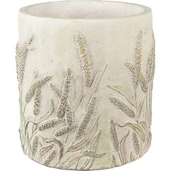 Clayre & Eef Bloempot  Ø 17x17 cm Beige Groen Steen Korenhalmen Bloempot binnen