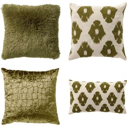 Dutch Decor VOORDEELSET RICO - Set van 4 sierkussens - 45x45 cm - 30x50 cm - Fluffy + Rico + Colette - groen en offwhite - Dutch Decor