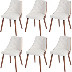 Cosmo Casa  6 delige set eetkamerstoelen - Bezoekersstoel keukenstoel - Notenhout - Look gebogen hout - Kunstleer wit