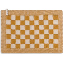 Knit Factory Gebreide Placemat - Onderlegger Block - Ecru/Oker - 50x30 cm