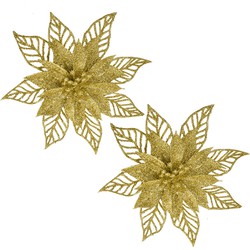Clayre & Eef Kersthanger Set van 2 Kerstster 15 cm Goudkleurig Kunststof