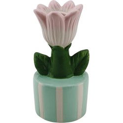Candle Holder - Tulip - Stoneware-Mint/Pink- 9x8,5x17,5