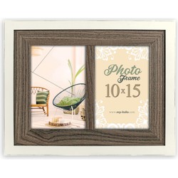 Fotolijst hout wit/bruin geschikt voor twee foto van 10 x 15 cm - Fotolijsten
