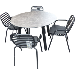 Set van Teeburu tafel 120 cm concrete en 4 Tomo stoelen zwart aluminium