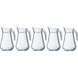 Voordeelpakket 5x glazen water of sap karaffen/kannen 1,3 liter - Waterkannen