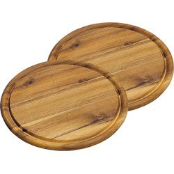 Kesper snijplank - 4x - rond - met sapgroef - Dia 25 cm - Acacia hout - Serveerplanken