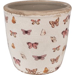 Clayre & Eef Bloempot  Ø 16x16 cm Beige Roze Keramiek Vlinders Bloempot Binnen
