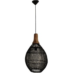 HSM Collection-Hanglamp-34x34x58-Zwart/Naturel-Rotan/Teak