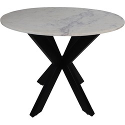Eettafel rond marmer - 90x76 - Wit/zwart - Marmer/metaal