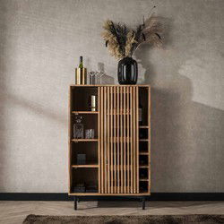Wijnkast Naturel Acaciahout - 1 Deur - 80x43x122cm - Slide