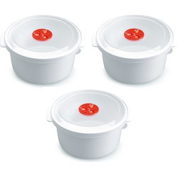 3x stuks magnetron voedsel opwarm potjes/bakjes 2 liter met speciale deksel - Magnetronbakken