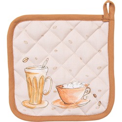 Clayre & Eef Pannenlap  20x20 cm Beige Katoen Croissant en koffie Afgiet Pannenlap