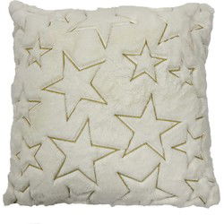 Textino STELLA - Sierkussen 45x45 cm - kerstkussen met gouden sterren - Snow white - wit - Textino