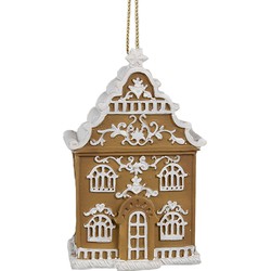 Clayre & Eef Kersthanger Gingerbread house 6x4x9 cm Bruin Kunststof Peperkoekhuisje