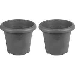 Set van 8x stuks rond grijs plantenbakje/bloemenbakje/bloempotje Flori 16 cm kunststof/plastic - Plantenbakken