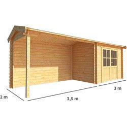 Blokhut met overkapping Fenna 650 cm bij 200 cm diep Zadeldak