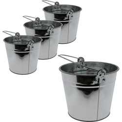 Emmer van zink - 4x stuks - 5L - zilverkleurig - 16 x 21 cm - Plantenpotten